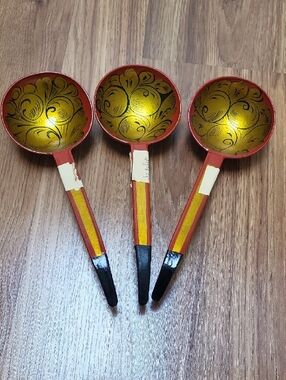 Khokhloma Decorative Red and Gold Serving Ladle - Hand-Painted Kitchen Spoon